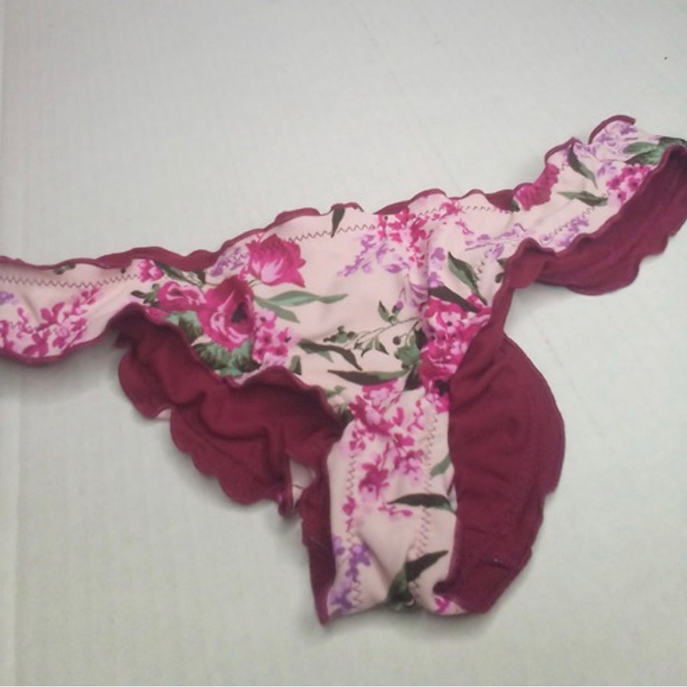 Mossimo Floral Ruffle Bikini Brief - Pink & Burgundy small